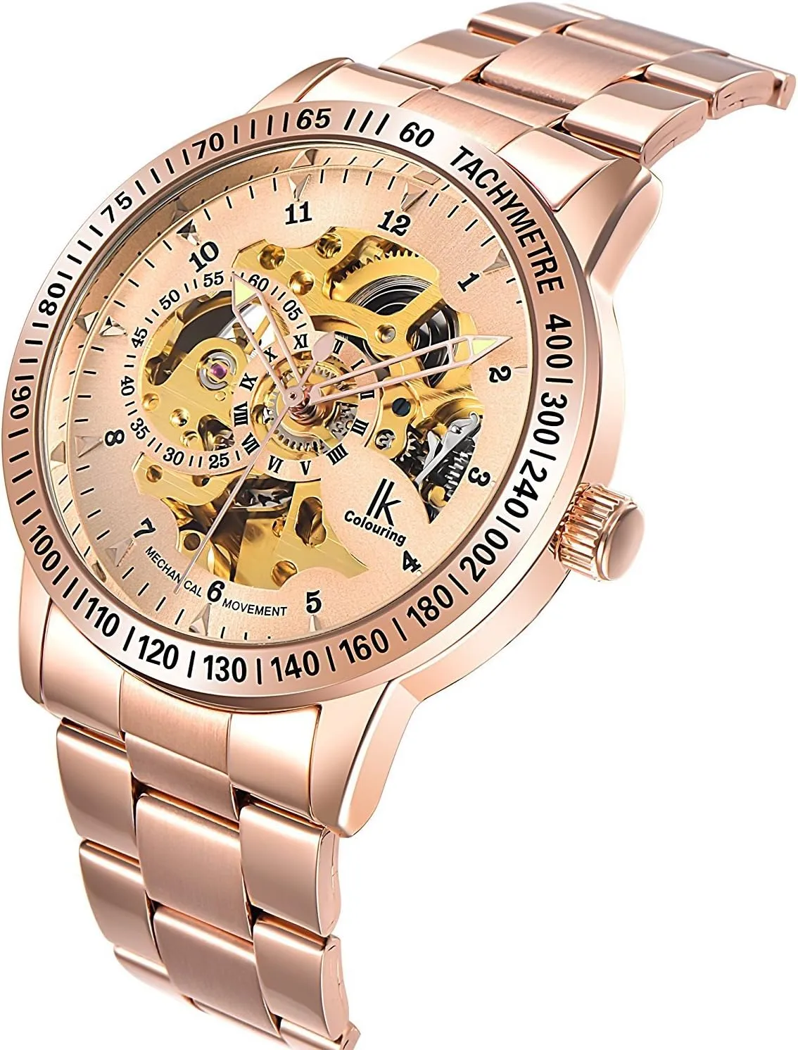 Dial with Luminous writing Wrist Watch MASTOP Mens Skeleton Automatic Mechanical Watch Waterproof Coated Glass Golden 