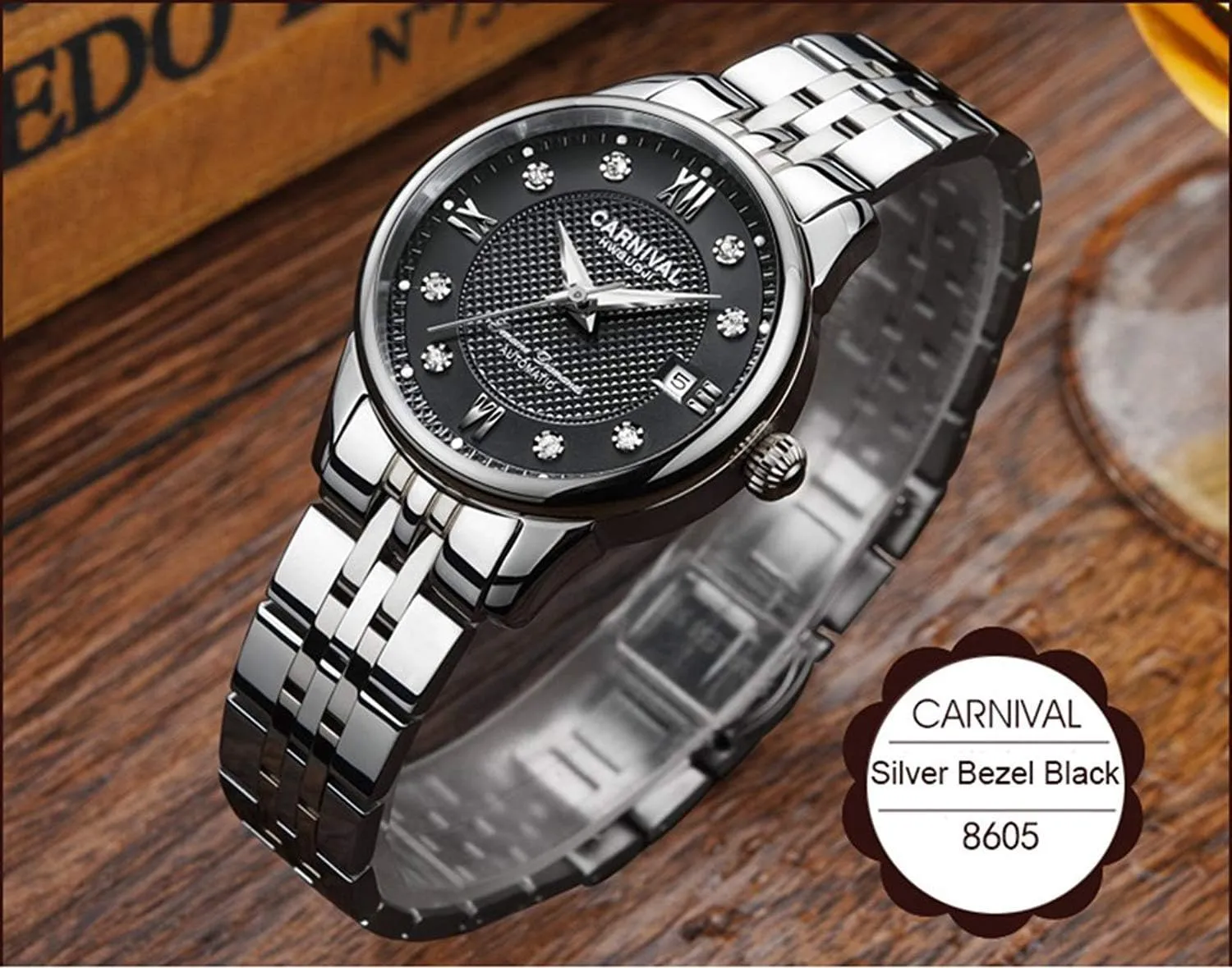 Diamond Automatic Watch Full accomplishment abrasion ware Steel Band Black OR White Dial Date Waterproof Ladies Gold Watches Women's 