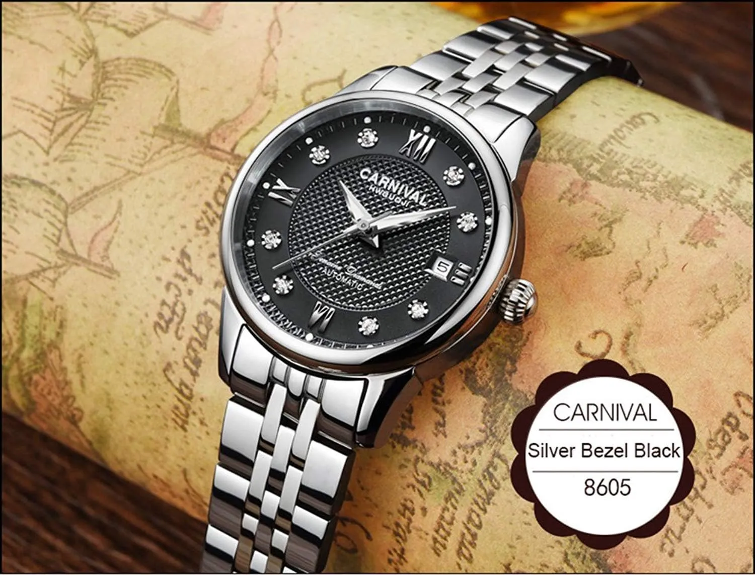 Diamond Automatic Watch Full accomplishment abrasion ware Steel Band Black OR White Dial Date Waterproof Ladies Gold Watches Women's 