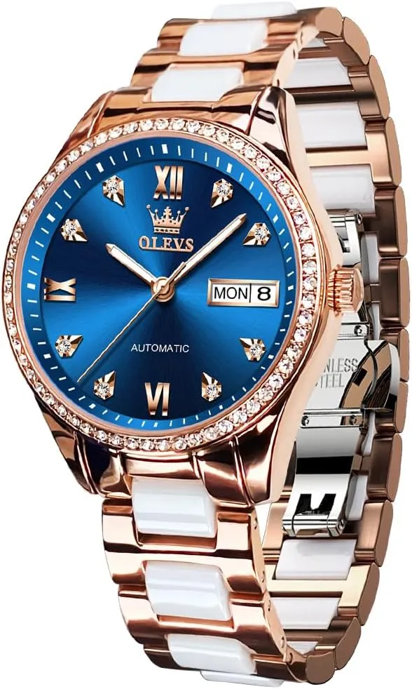 Diamond Luminous Luxury Waterproof Stainless Steel Self distinguishable circumvent elaborate Winding OLEVS Watch for Women Automatic 