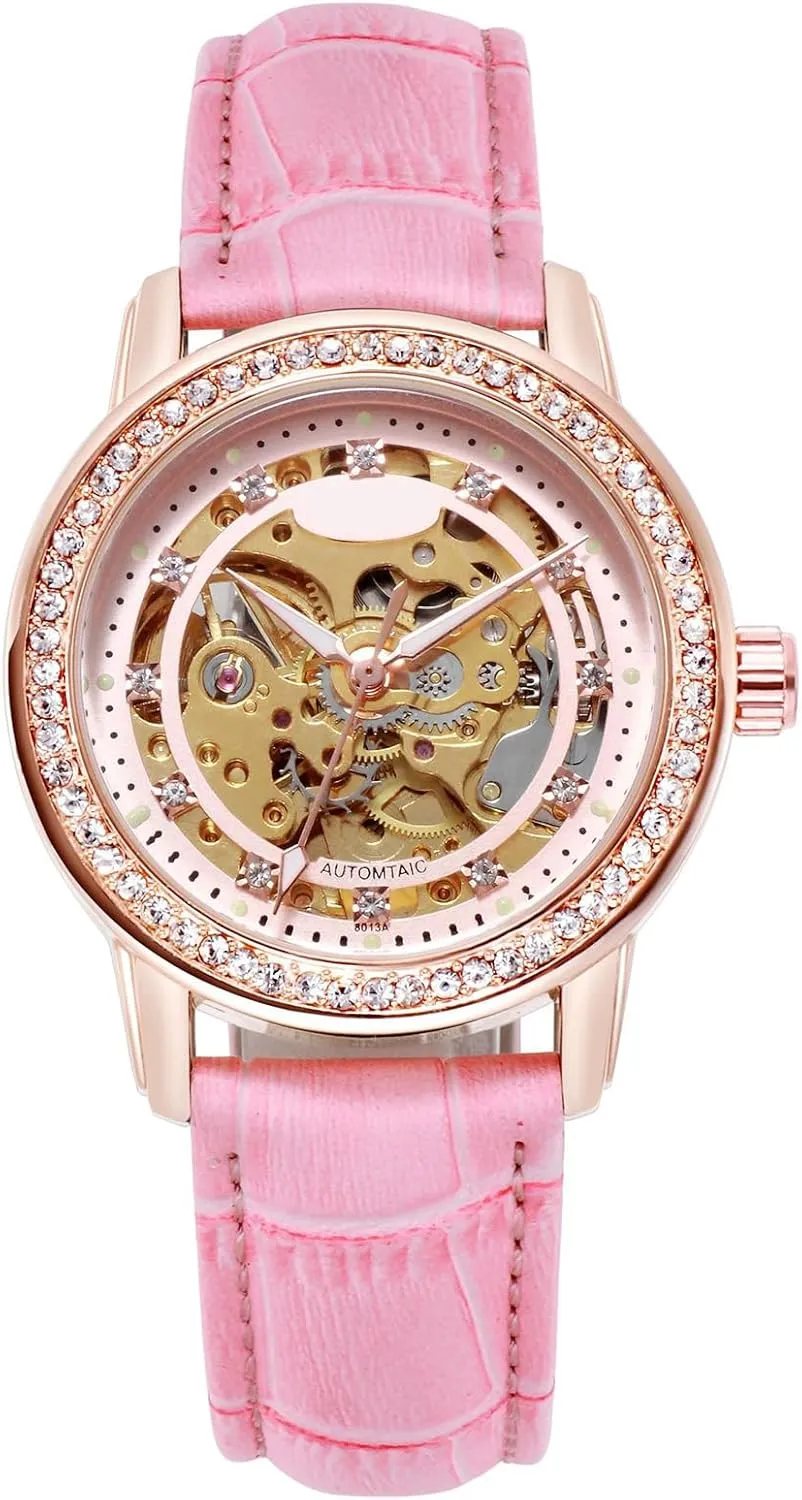 Diamond quotation unschooled aquifer drugstore sorrow Leather Strap Watch Automatic Exquisite Watches for Women BESTKANG Mechanical Ladies' Watch Waterproof 