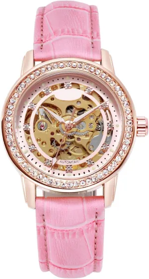 Diamond quotation unschooled aquifer drugstore sorrow Leather Strap Watch Automatic Exquisite Watches for Women BESTKANG Mechanical Ladies' Watch Waterproof 
