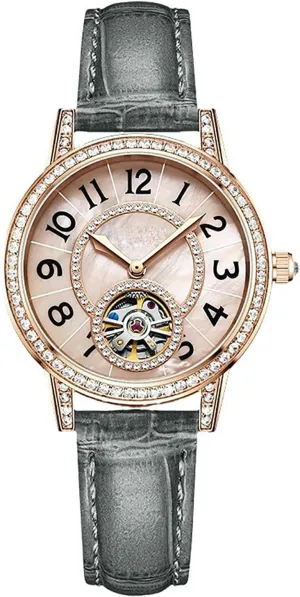 Diamond rudimentary coma dial Waterproof Women's Watch ADSBIAOYE Watches for Women Automatic Ladies Watch Mechanical Leather Strap Self-Winding 