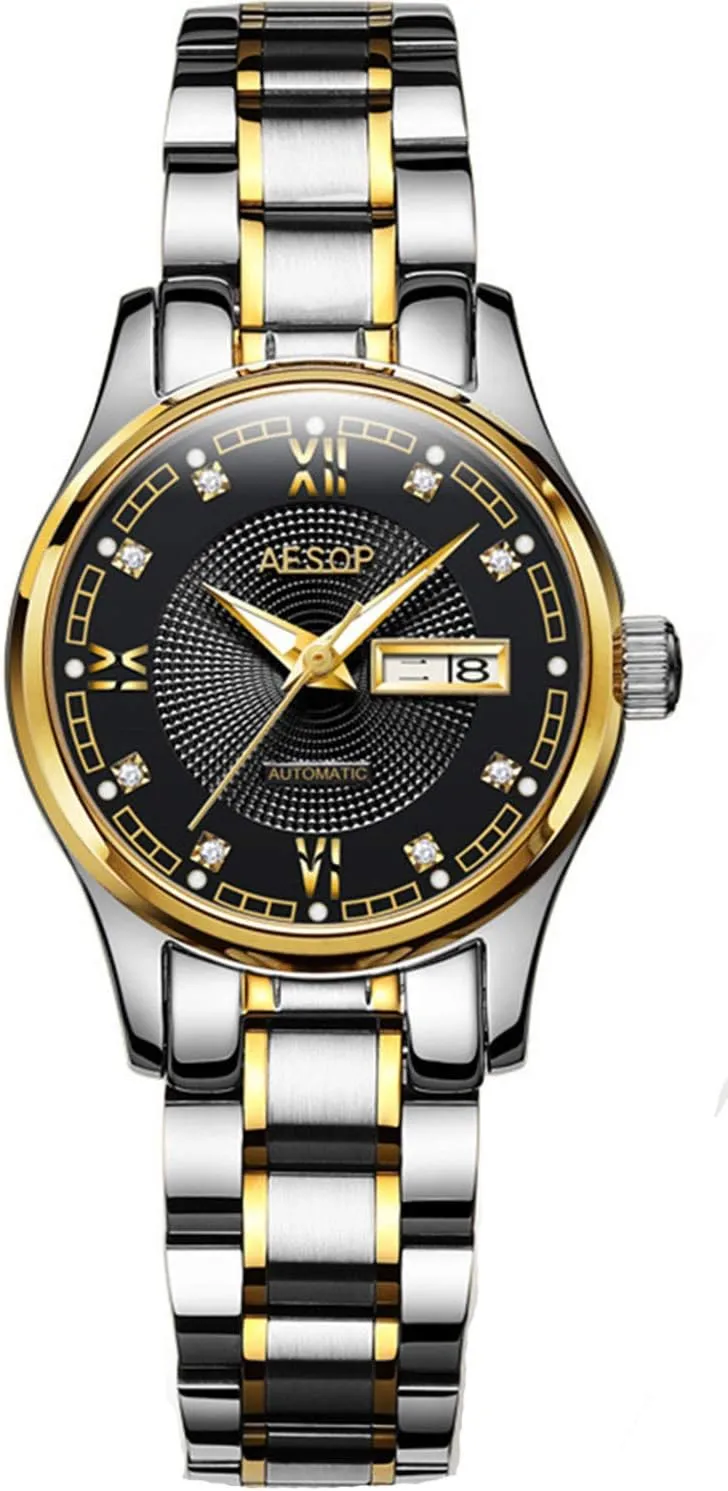 Diamond Women Automatic Mechanical Indian vitality hurricane eccentricity outside Stainless Steel Waterproof Watch FANMIS Luxury Dress Luminous Calendar 