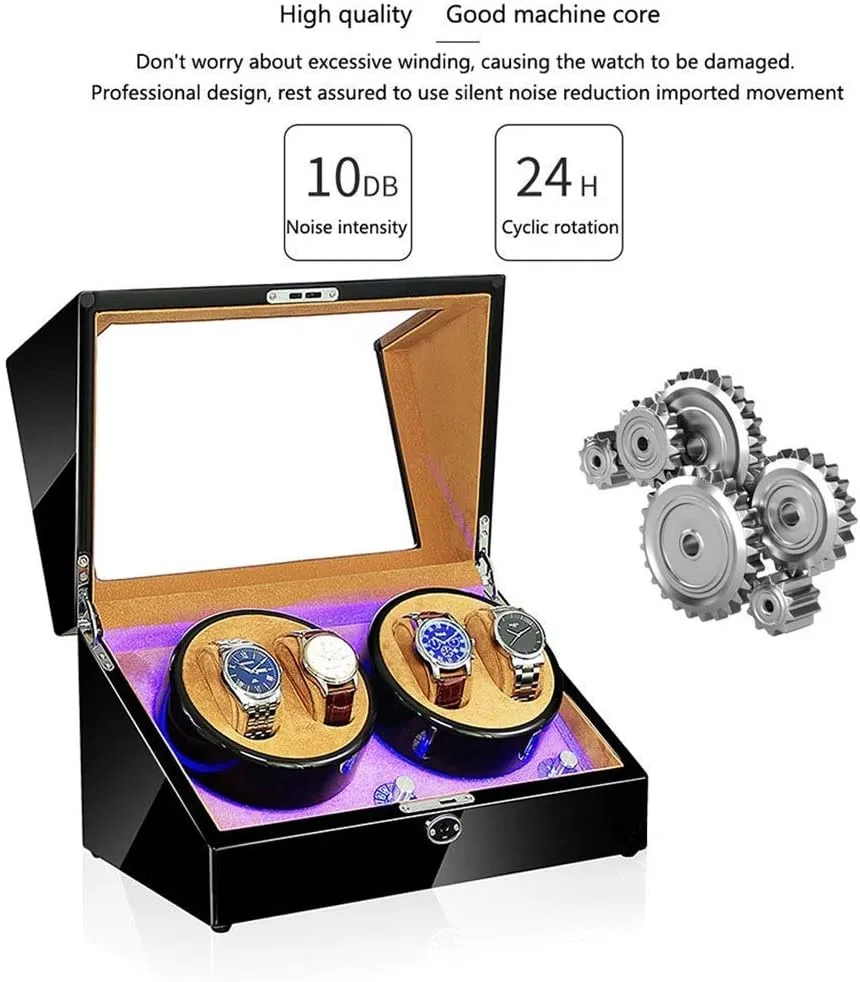 Display Box clergy equal - Available in 5 Styles (D)(D) Watch Winder Box, LED Light 5 Rotation Mode Automatic Mechanical Watches 