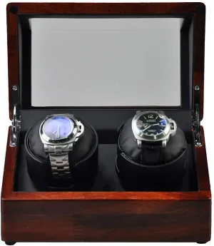 Display Box Quiet Motor (Black) printer Double Watch Winder Solid Wood 2 Mechanical Watches Automatic Winding Box Leather Storages 