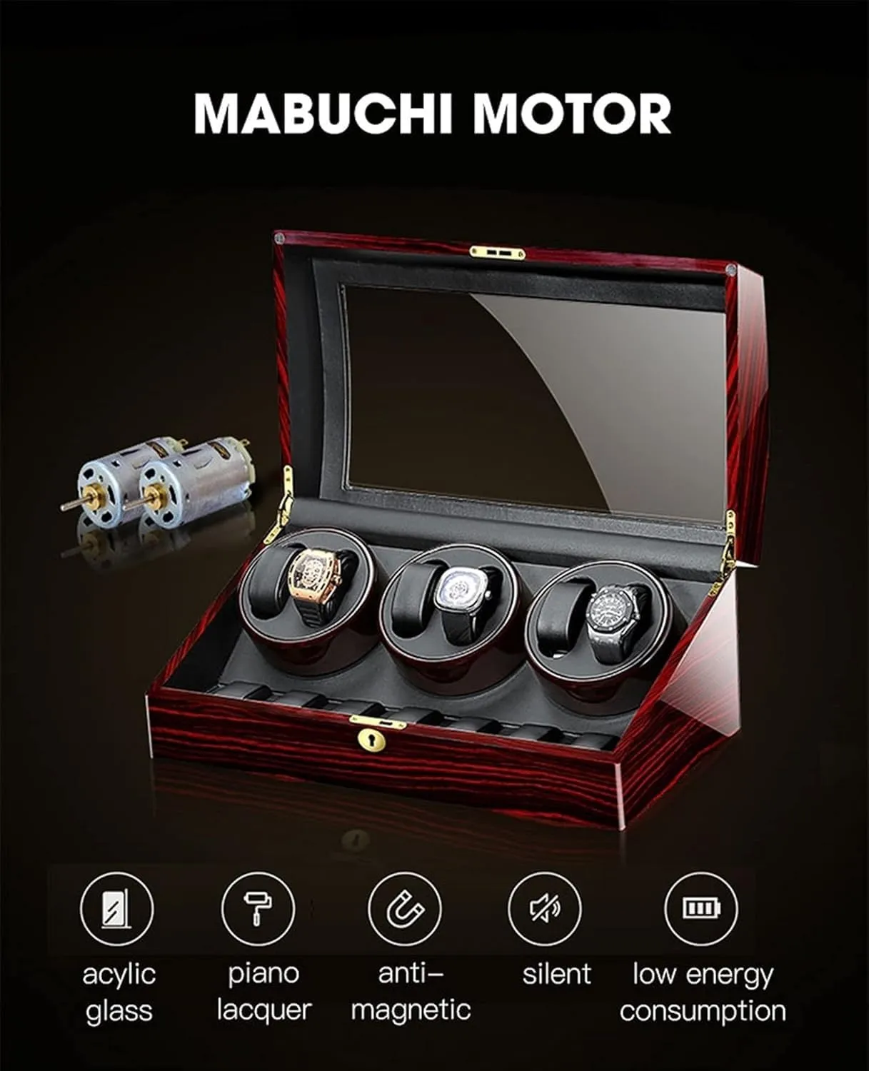 Display Box Winder Automatic Motors Capacity Fit Lady And Man(E,6 7) archaic Watch 