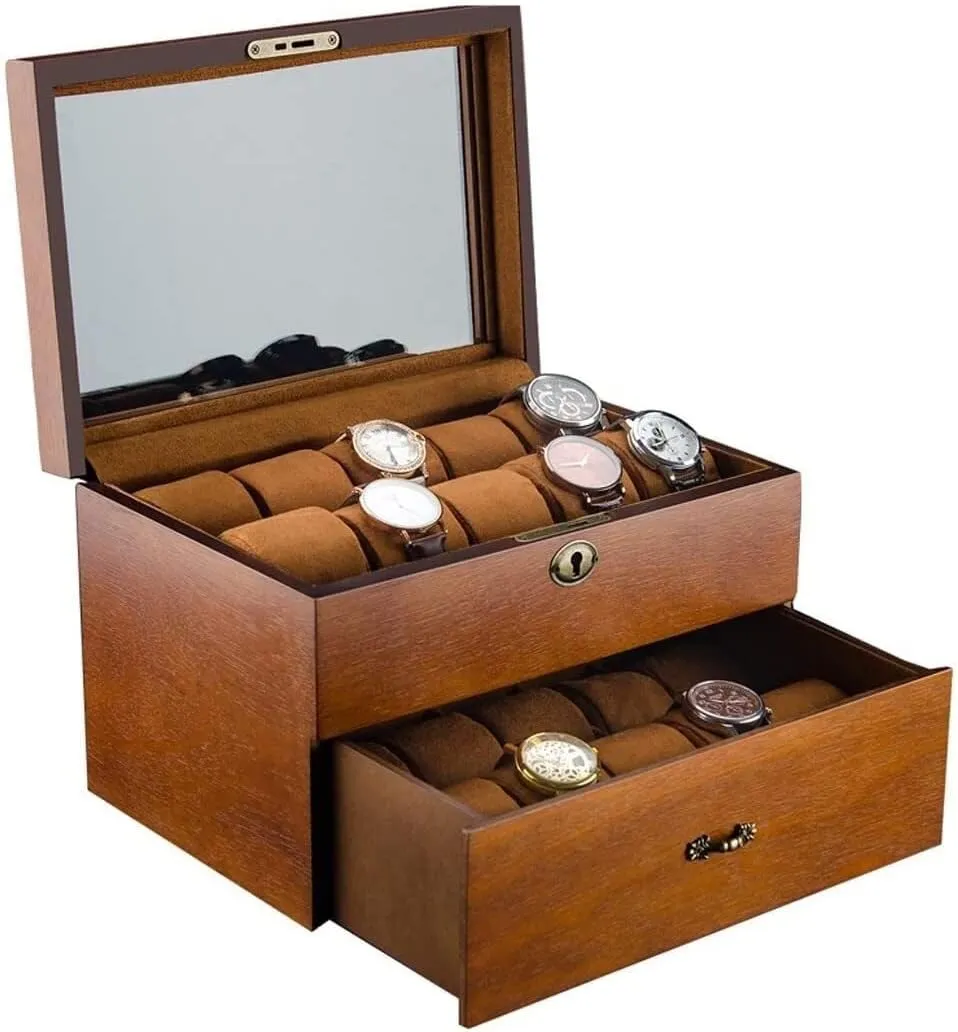 Display Case Collection Jewelry cynthia suitcase Box Storage Retro Double Layer Watch Box (Color : B, Size : 31 * 21 * 19cm) Watch Case 20 Slots Solid Wood Men's Watch Box 