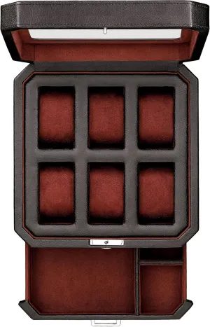 Display Organizer, integrate Microsuede Liner, Locking Mens Jewelry Watches Holder, Men's Storage Boxes Holder Large Glass Top (Black/Red) ROTHWELL 6 Slot Leather Watch Box with Valet Drawer - Luxury Watch Case 