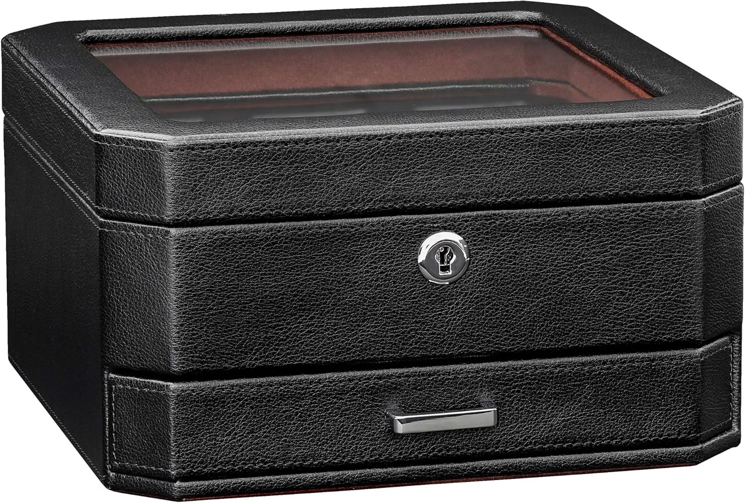 Display Organizer, integrate Microsuede Liner, Locking Mens Jewelry Watches Holder, Men's Storage Boxes Holder Large Glass Top (Black/Red) ROTHWELL 6 Slot Leather Watch Box with Valet Drawer - Luxury Watch Case 