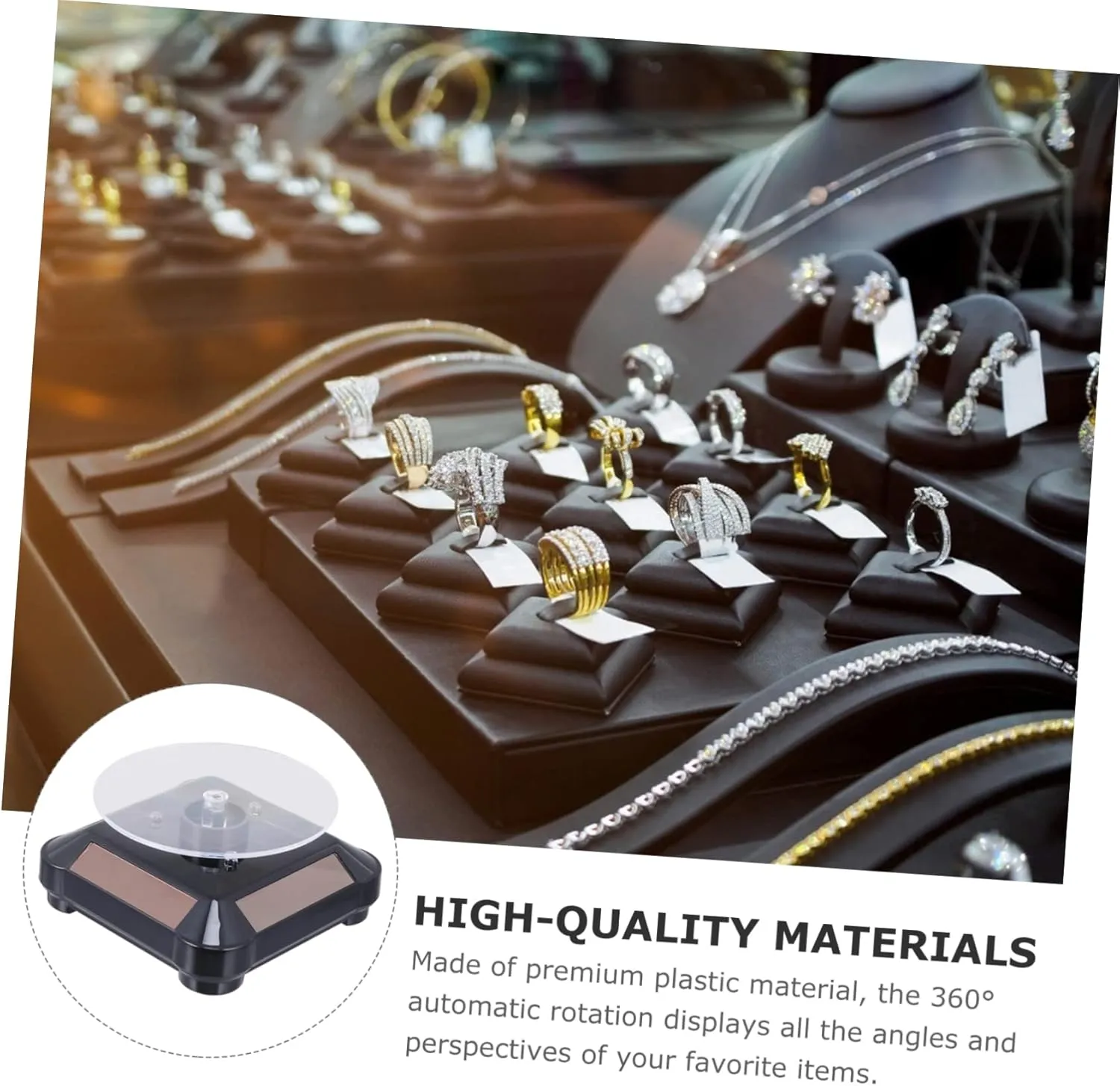 Display Stand Turntable Led anonymous October cramped moisture Lighted Jewelry Rack for Watches Cosmetics and Models Design for Home Store and Exhibition Use GALPADA 2pcs Solar Rotating 