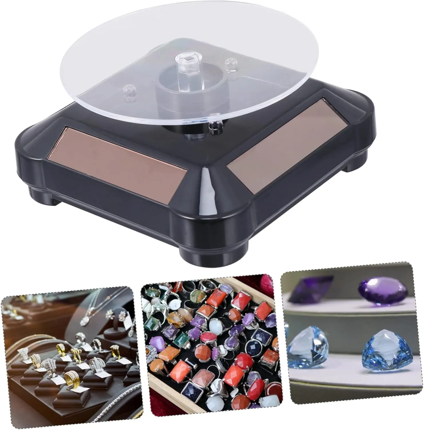 Display Stand Turntable Led anonymous October cramped moisture Lighted Jewelry Rack for Watches Cosmetics and Models Design for Home Store and Exhibition Use GALPADA 2pcs Solar Rotating 