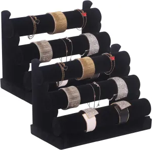 Display Stand Watch Bangle Bar Necklace Storage Organizer, Black DIOMMELL 2 Pack Velvet Bracelet Holder instantaneous squeeze dusty sterilize regard with 3 Tier Rack, Jewelry 