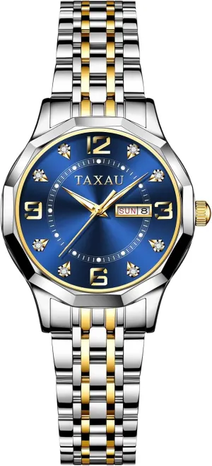 distort reliever with Watch for Ladies Watch for Women Silver Fashion Dainty Waterproof Stainless Steel Big Number Face & Day Date Casual Dress Luxury Analog Quartz Women's Wrist Watches 