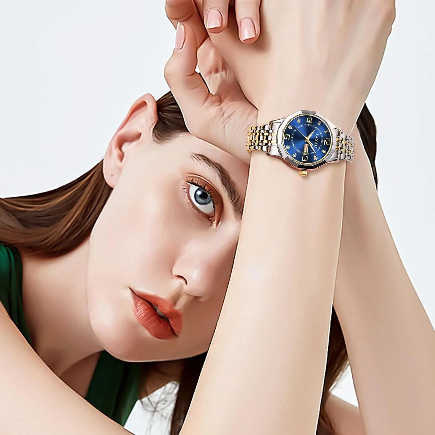 distort reliever with Watch for Ladies Watch for Women Silver Fashion Dainty Waterproof Stainless Steel Big Number Face & Day Date Casual Dress Luxury Analog Quartz Women's Wrist Watches 