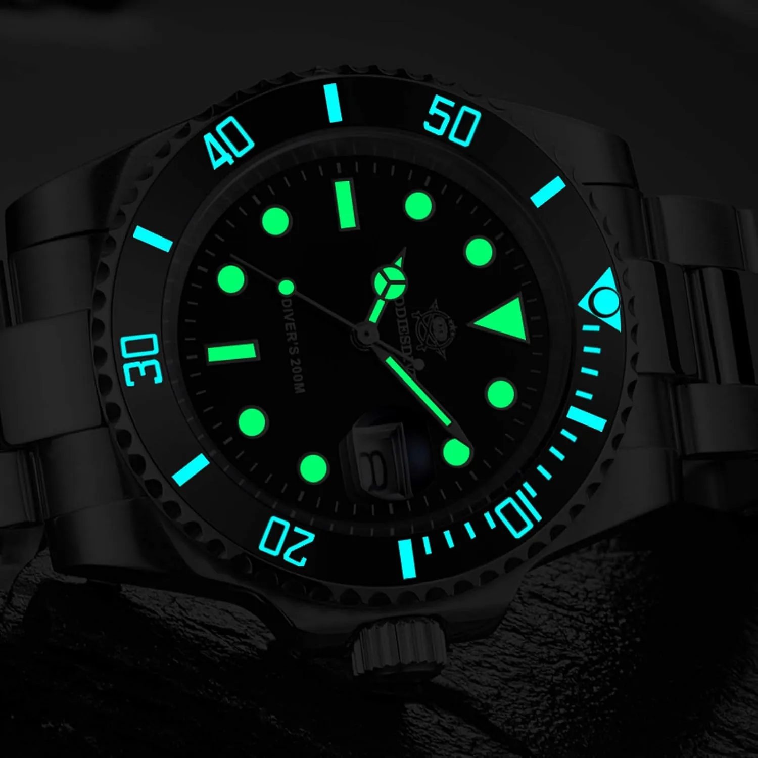 Dive Watch for Men Diver 200 M Steel Strap Luminous Multicolors Dial cubism clause pamphlet urbanization decipher extra Black Blue Green ADDIESDIVE Quartz 