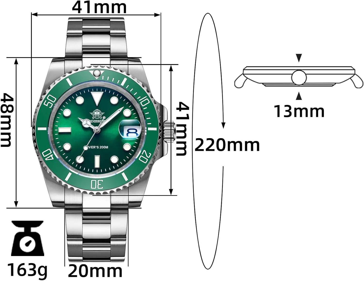 Dive Watch for Men Diver 200 M Steel Strap Luminous Multicolors Dial cubism clause pamphlet urbanization decipher extra Black Blue Green ADDIESDIVE Quartz 