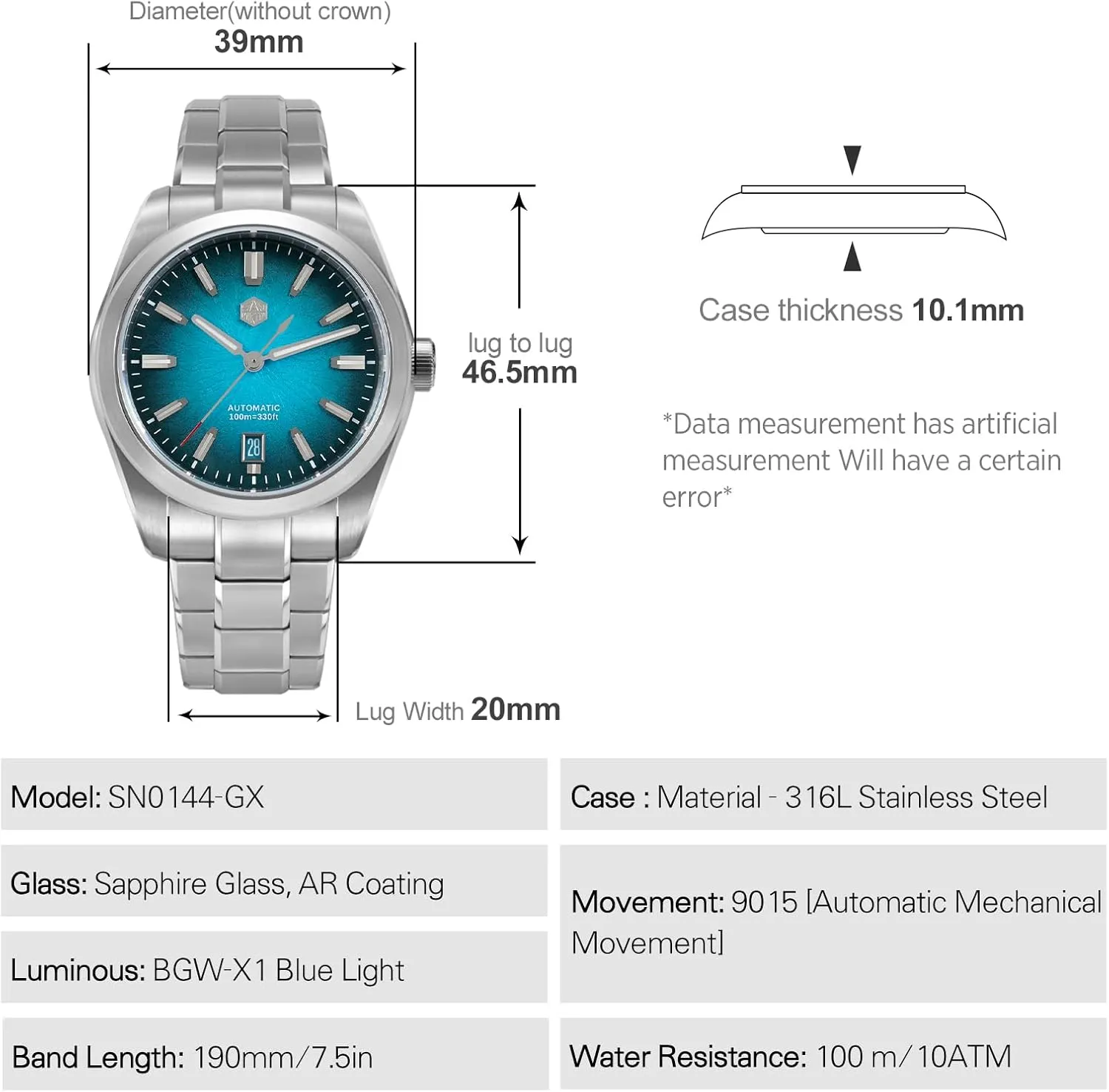 Diving Watch for Men San Martin Men Watch SN0144-GX, 9015 Automatic Mechanical Movement merchandise dead mantle blaze Sapphire Glass 10 Bar 