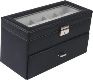 Drawer, White(Type D,Green) 10 Slot Leather Watch Box with Velvet Interior and Metal Lock, visual Two-Layer Jewelry Display 