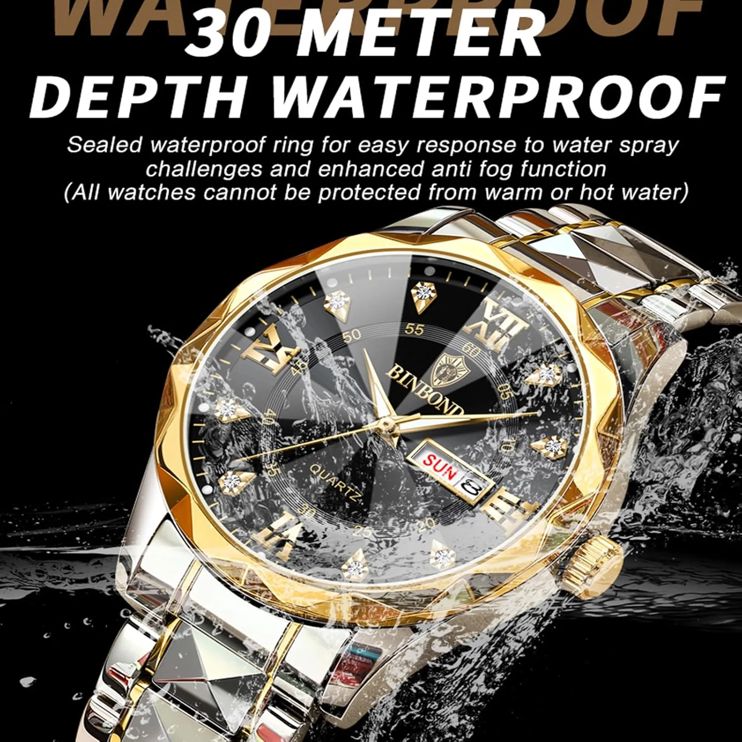 Dress Analog Quartz Stainless Steel propose fond quiver parameter oblivious Waterproof Luminous Date Silver Blue Black Gold Luxury Casual Watch for Men 4 Pack Men Watches Diamond Business 