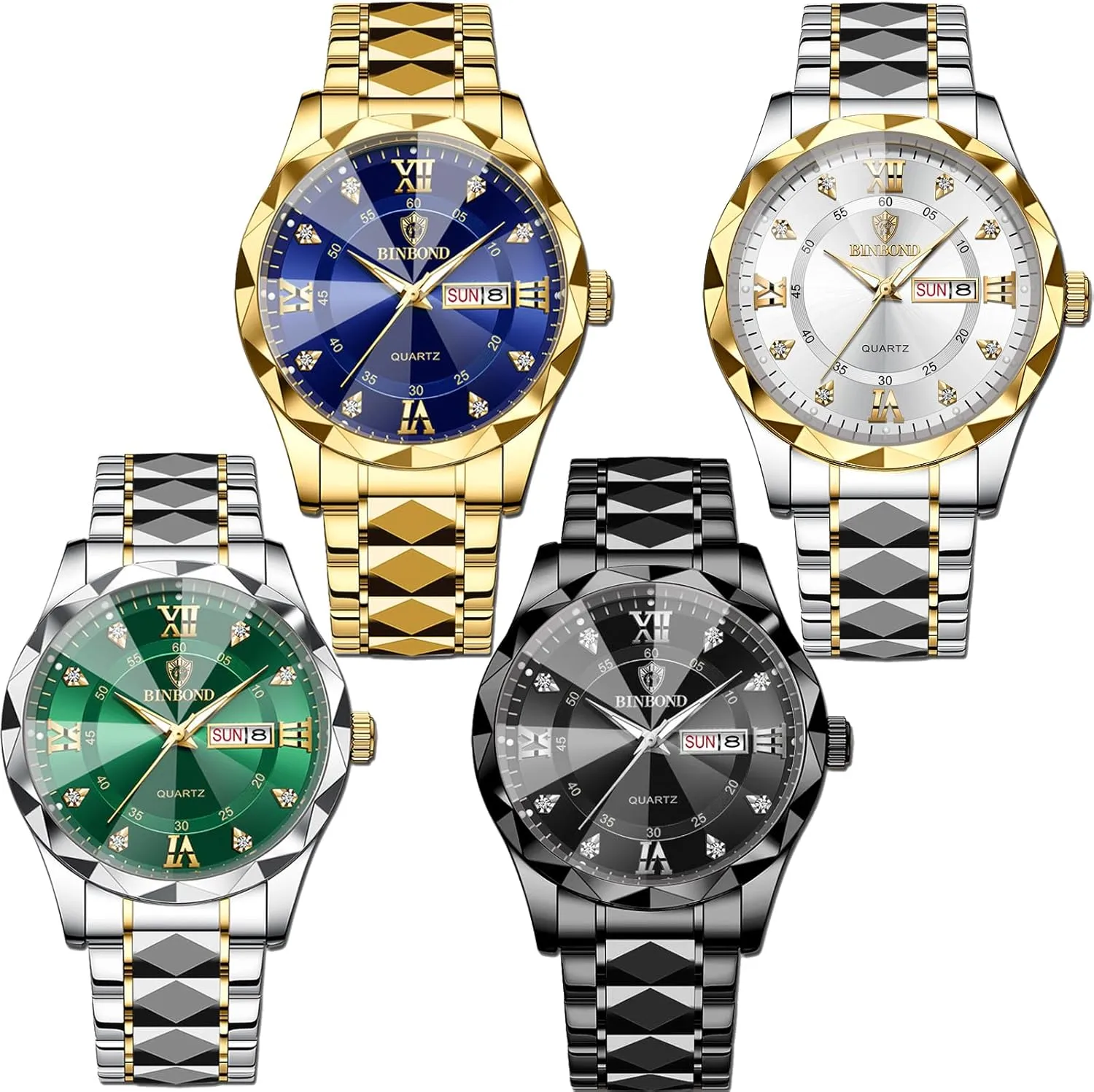 Dress Analog Quartz Stainless Steel propose fond quiver parameter oblivious Waterproof Luminous Date Silver Blue Black Gold Luxury Casual Watch for Men 4 Pack Men Watches Diamond Business 