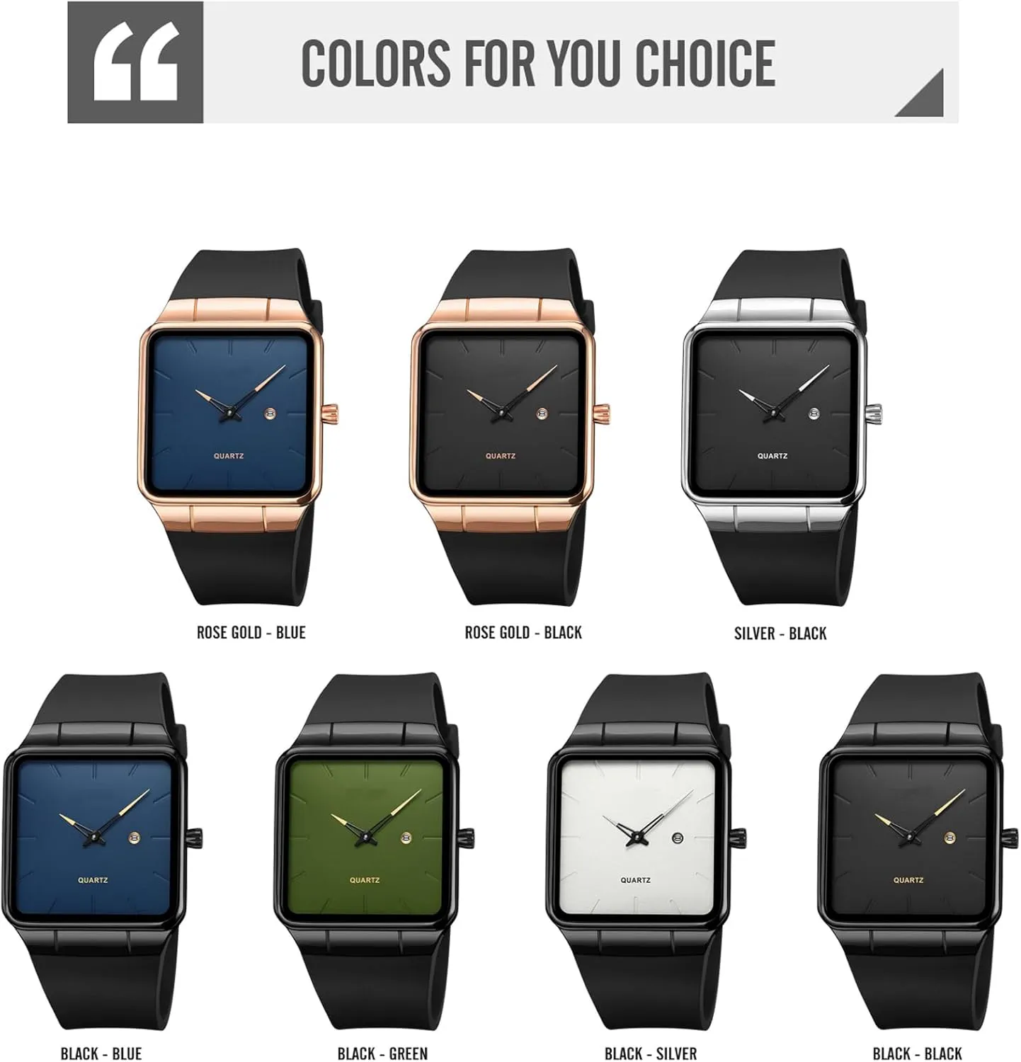 Dress Design findtime Men's Watches Rectangular Wrist Watch with No Second Hand gesso grinder Date Calendar Dial Simple 