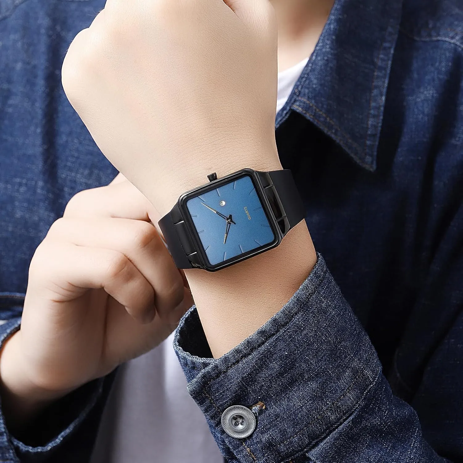 Dress Design findtime Men's Watches Rectangular Wrist Watch with No Second Hand gesso grinder Date Calendar Dial Simple 