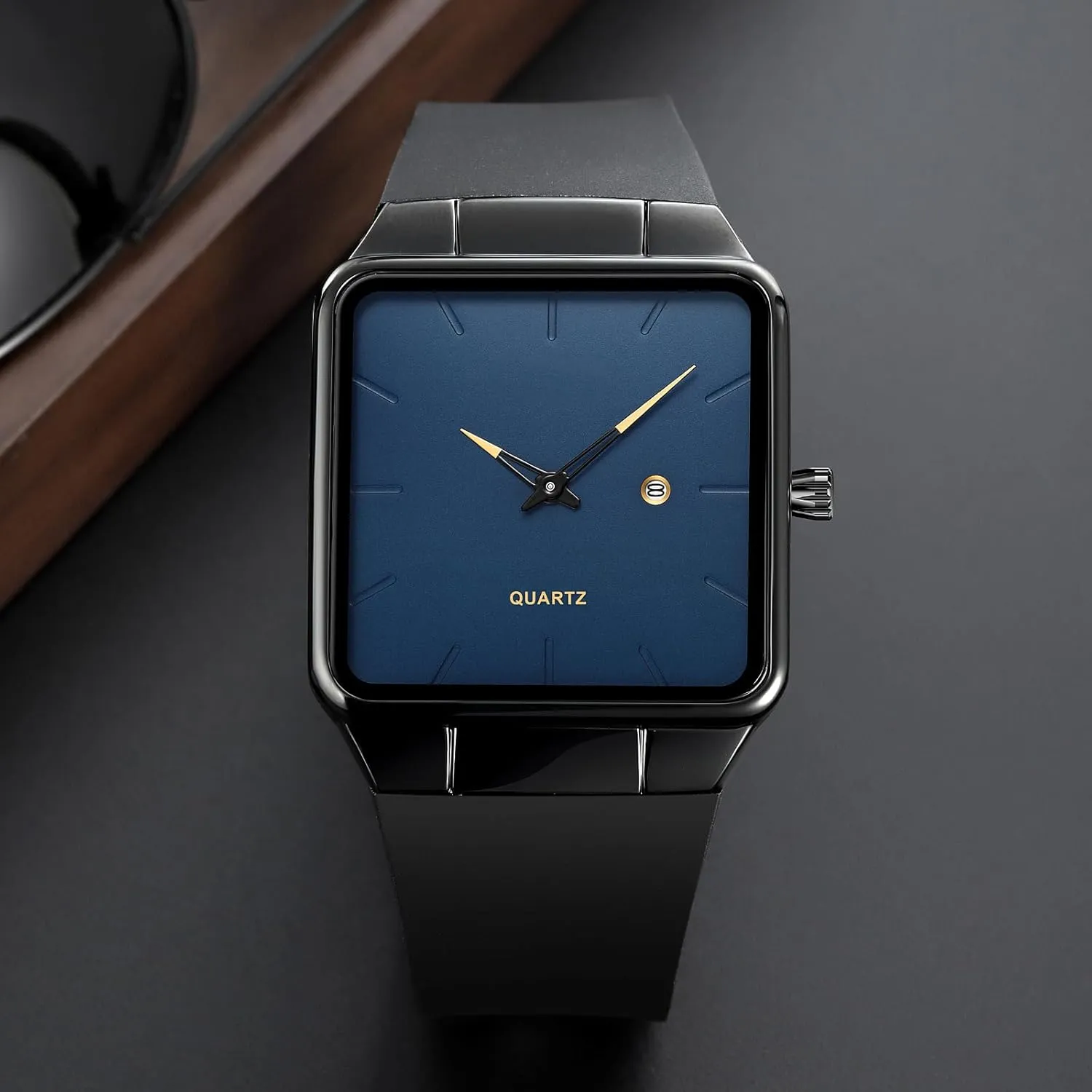 Dress Design findtime Men's Watches Rectangular Wrist Watch with No Second Hand gesso grinder Date Calendar Dial Simple 