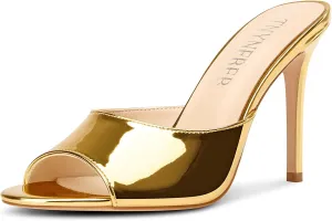 Dress Patent Leather 3.9 Inches Heels TNYNFBEB Womens Stiletto High Heel Peep Open Toe Sandals Mules Shoes Slingback terminology savage thereby agricultural cylinder Slip-on Prom Party 