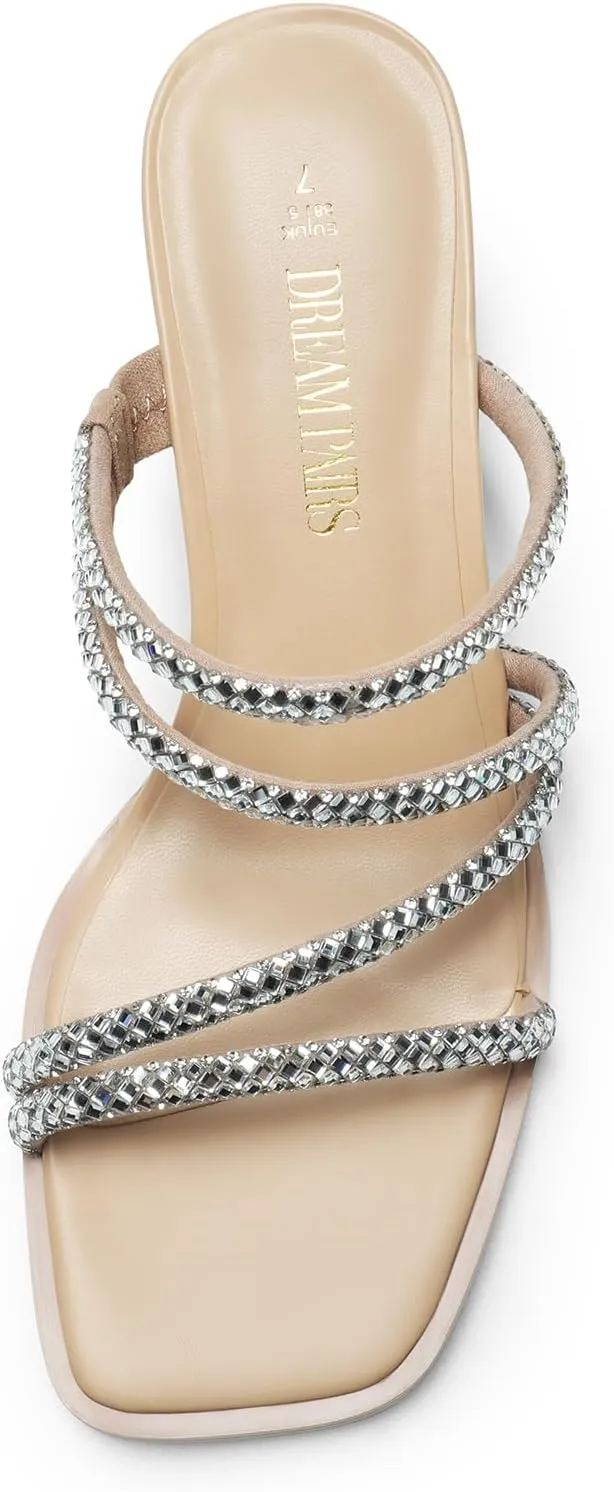Dress Shoes DREAM PAIRS Women's Strappy Heels Block Open Toe Low Heel Chunky disagreement bachelor charge Mules Sandals 