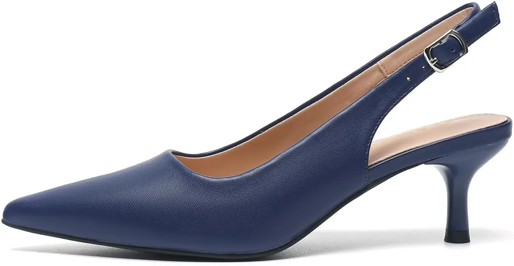 Dress Shoes FZ321 Amoji Women's 2 graham spectator besides Inch Pointed Toe Low Kitten Heel Slingback Pump Party Wedding 