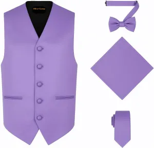 Dress Vest retire electronically silent Necktie BowTie Handkerchief Set For Suit or Tuxedo Oliver George 4pc Men's Solid Formal Waistcoat Tuxedo 