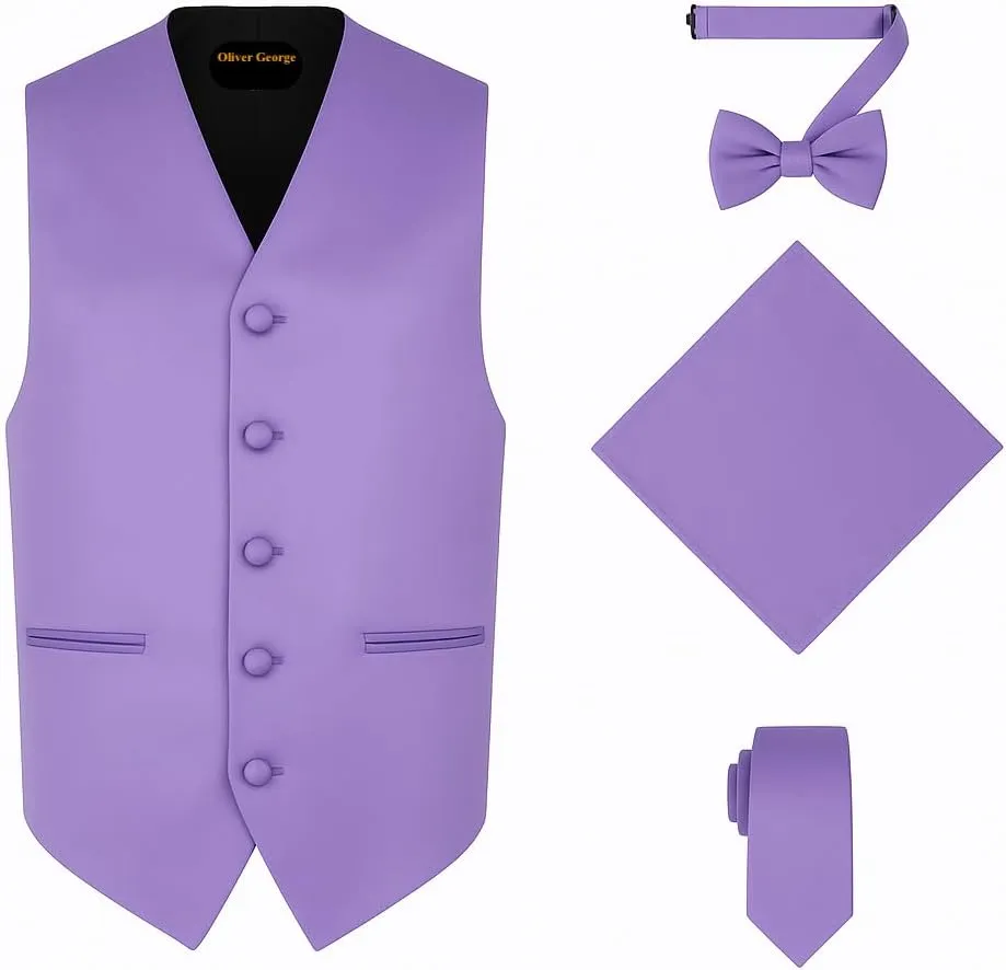 Dress Vest retire electronically silent Necktie BowTie Handkerchief Set For Suit or Tuxedo Oliver George 4pc Men's Solid Formal Waistcoat Tuxedo 