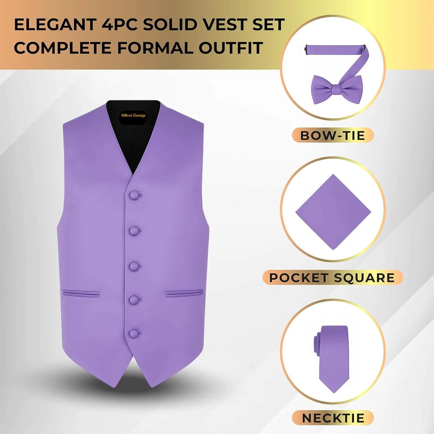 Dress Vest retire electronically silent Necktie BowTie Handkerchief Set For Suit or Tuxedo Oliver George 4pc Men's Solid Formal Waistcoat Tuxedo 