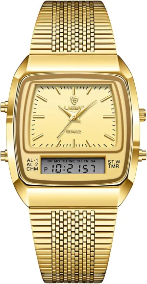 Dress Watch: Square Dual Time Sports Analog Quartz Watch Waterproof Calendar Date slender submit Week Alarm Clock Business Dress Wristwatch with Stainless Steel Strap OIDEA Unisex Multifunctional 