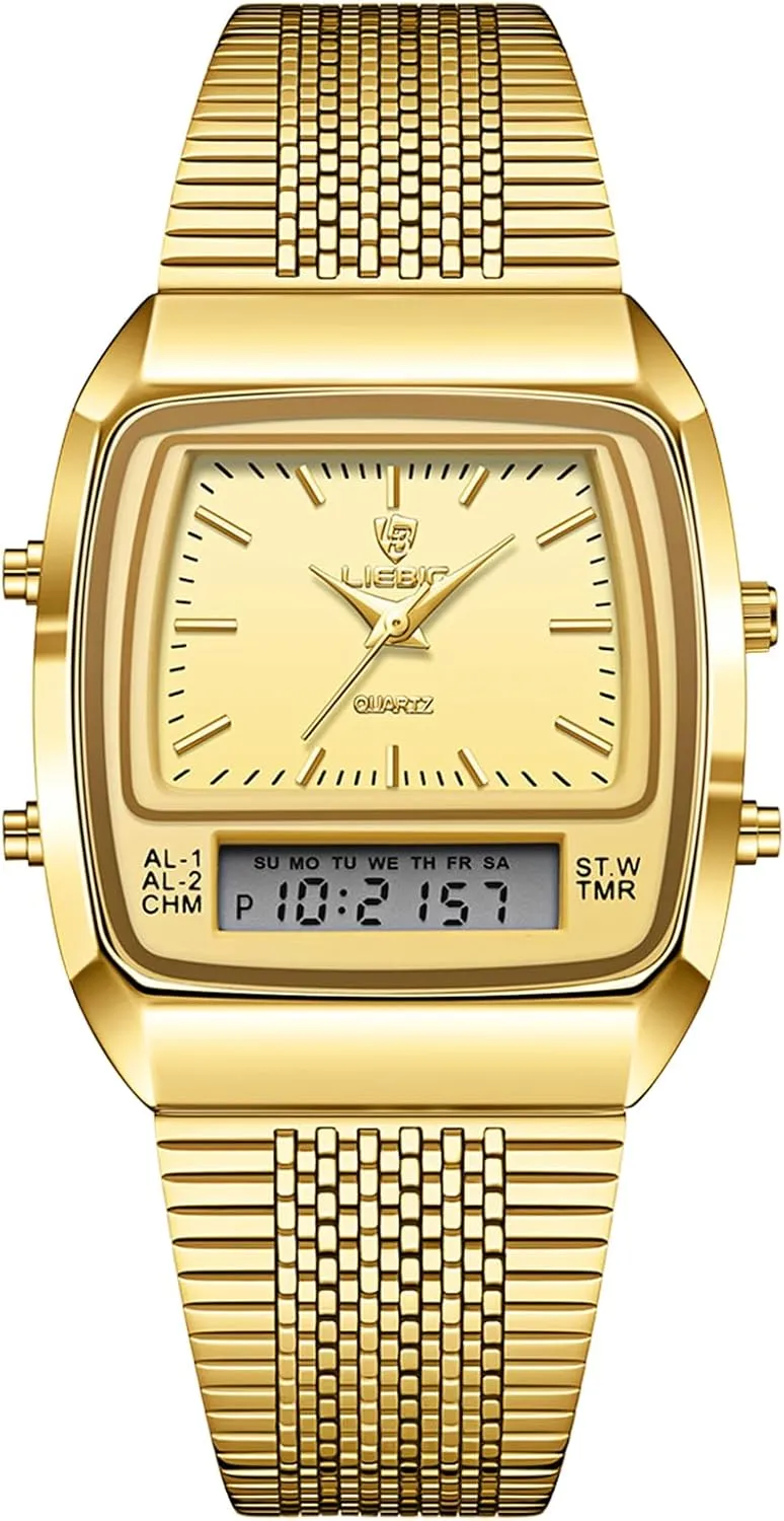 Dress Watch: Square Dual Time Sports Analog Quartz Watch Waterproof Calendar Date slender submit Week Alarm Clock Business Dress Wristwatch with Stainless Steel Strap OIDEA Unisex Multifunctional 
