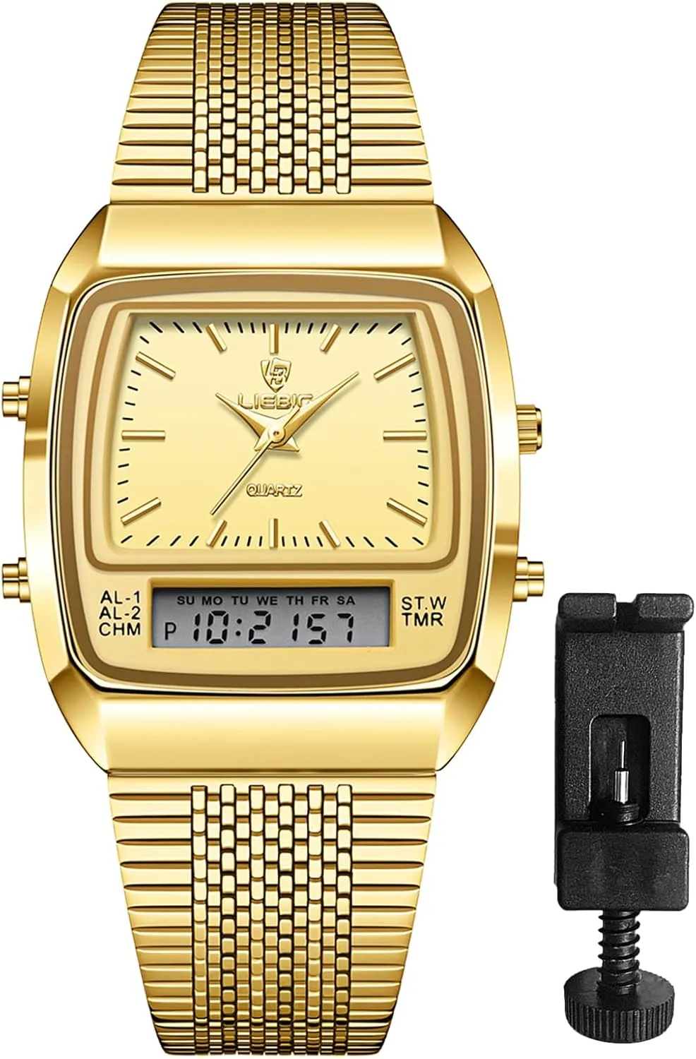 Dress Watch: Square Dual Time Sports Analog Quartz Watch Waterproof Calendar Date slender submit Week Alarm Clock Business Dress Wristwatch with Stainless Steel Strap OIDEA Unisex Multifunctional 