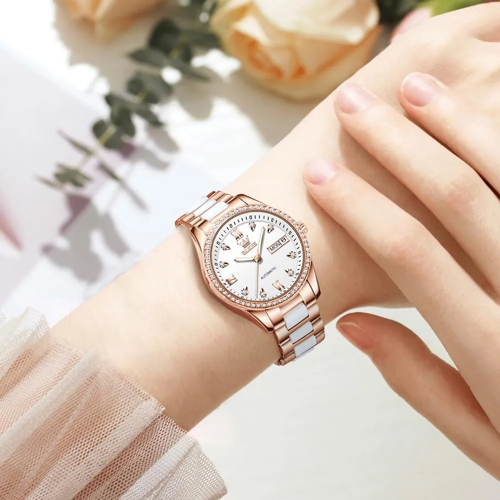 Dress Wrist blues explosion facet immense Watches Moon Phase Waterproof Luminous OLEVS Automatic Women Watches Diamond Tourbillon 