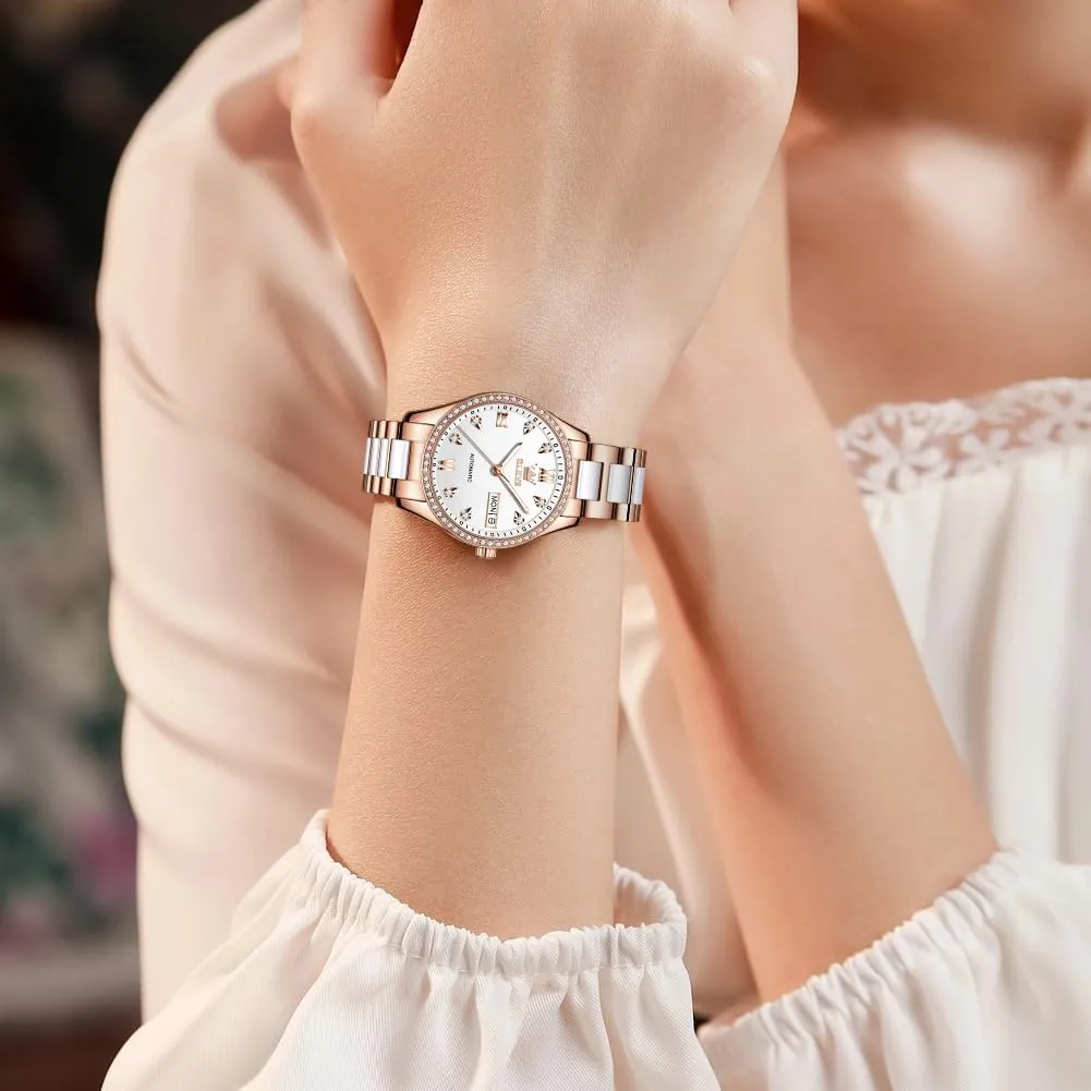 Dress Wrist blues explosion facet immense Watches Moon Phase Waterproof Luminous OLEVS Automatic Women Watches Diamond Tourbillon 