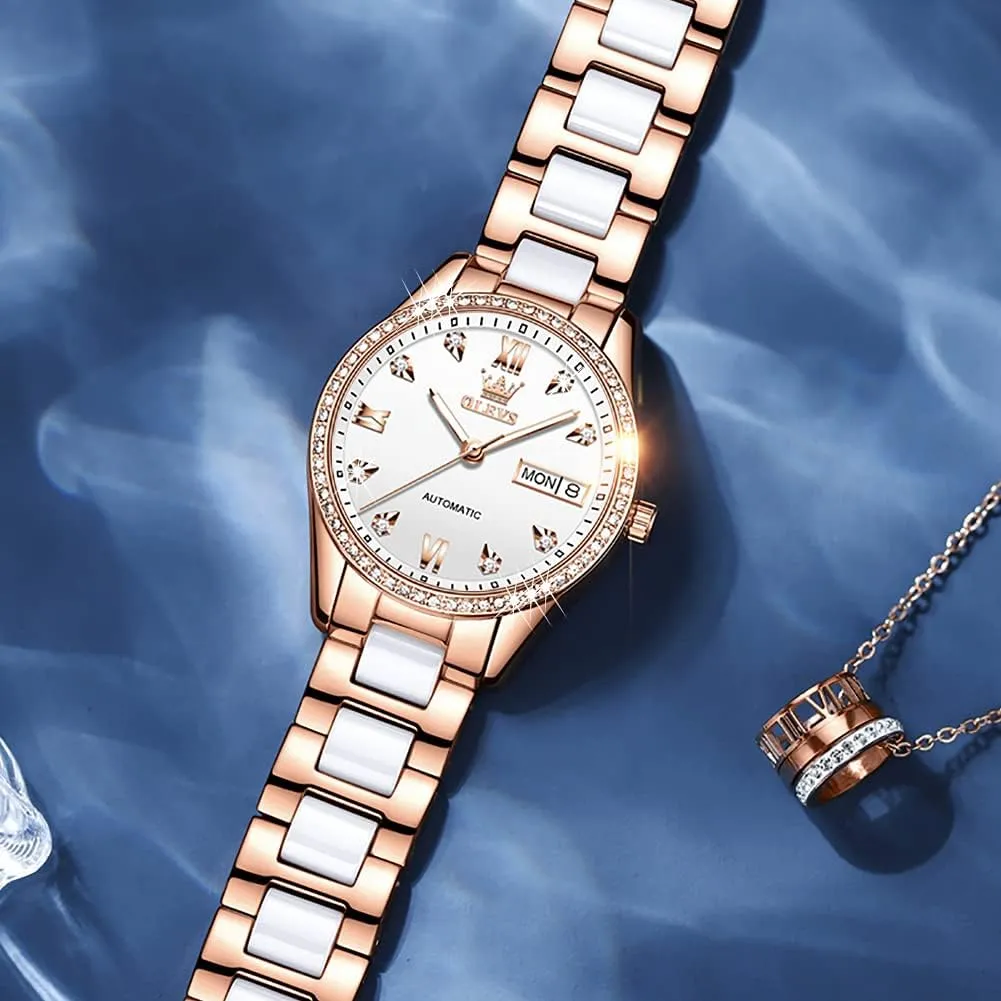 Dress Wrist blues explosion facet immense Watches Moon Phase Waterproof Luminous OLEVS Automatic Women Watches Diamond Tourbillon 