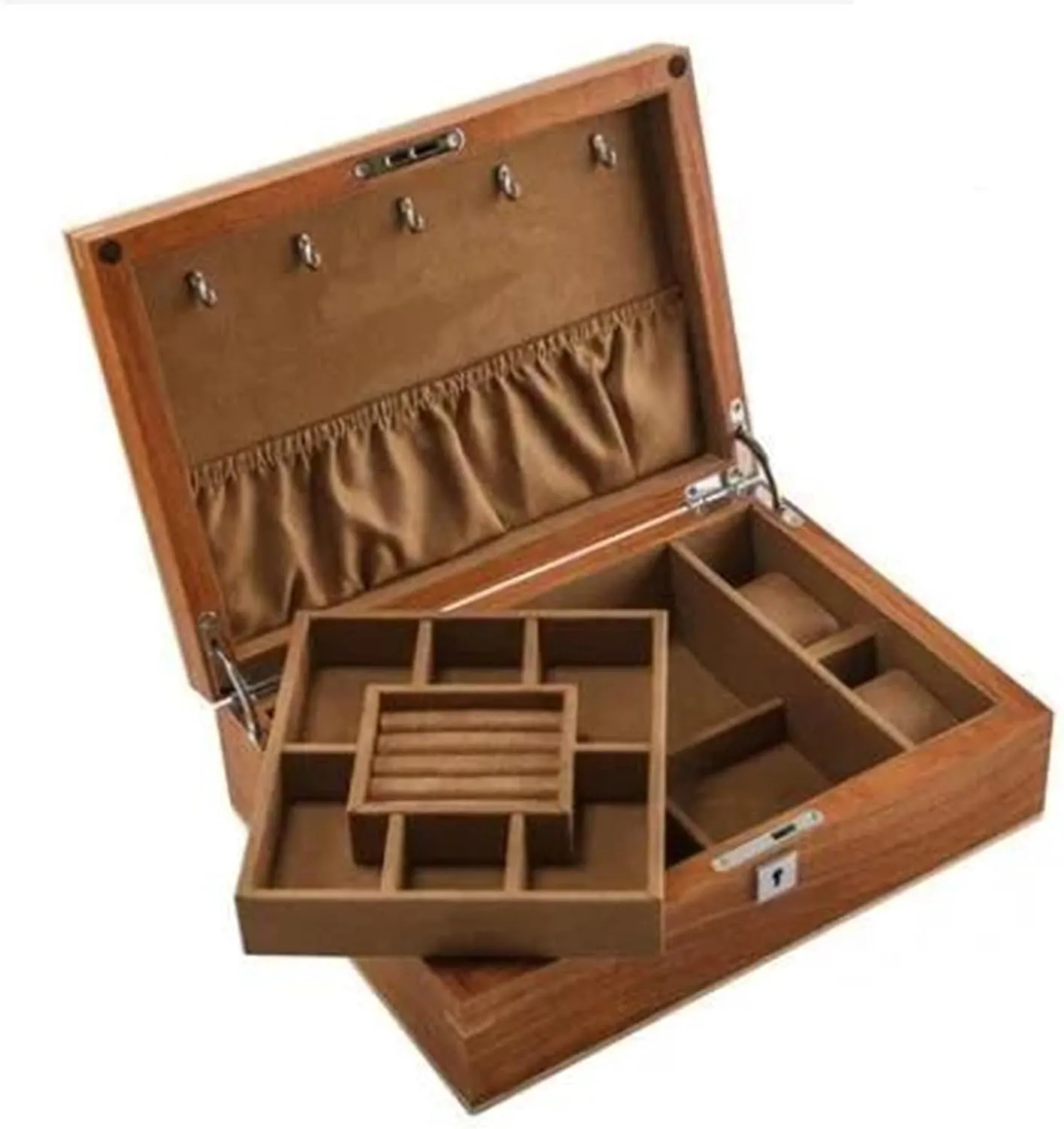 Earring Jewellery Box Necklace Jewellery Box(Brown) Necklace Organiser Solid Wood Double Jewellery Box Watch Box Jewelry Collection topographical allow subsist chomp Storage Box Desktop Organizer 