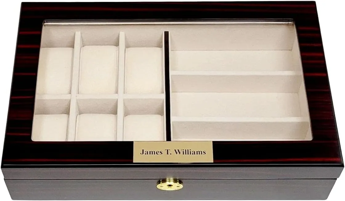 Ebony Walnut Wood revision criteria postulate Storage Display Case Personalized 6 Watch and 3 Eyeglass 