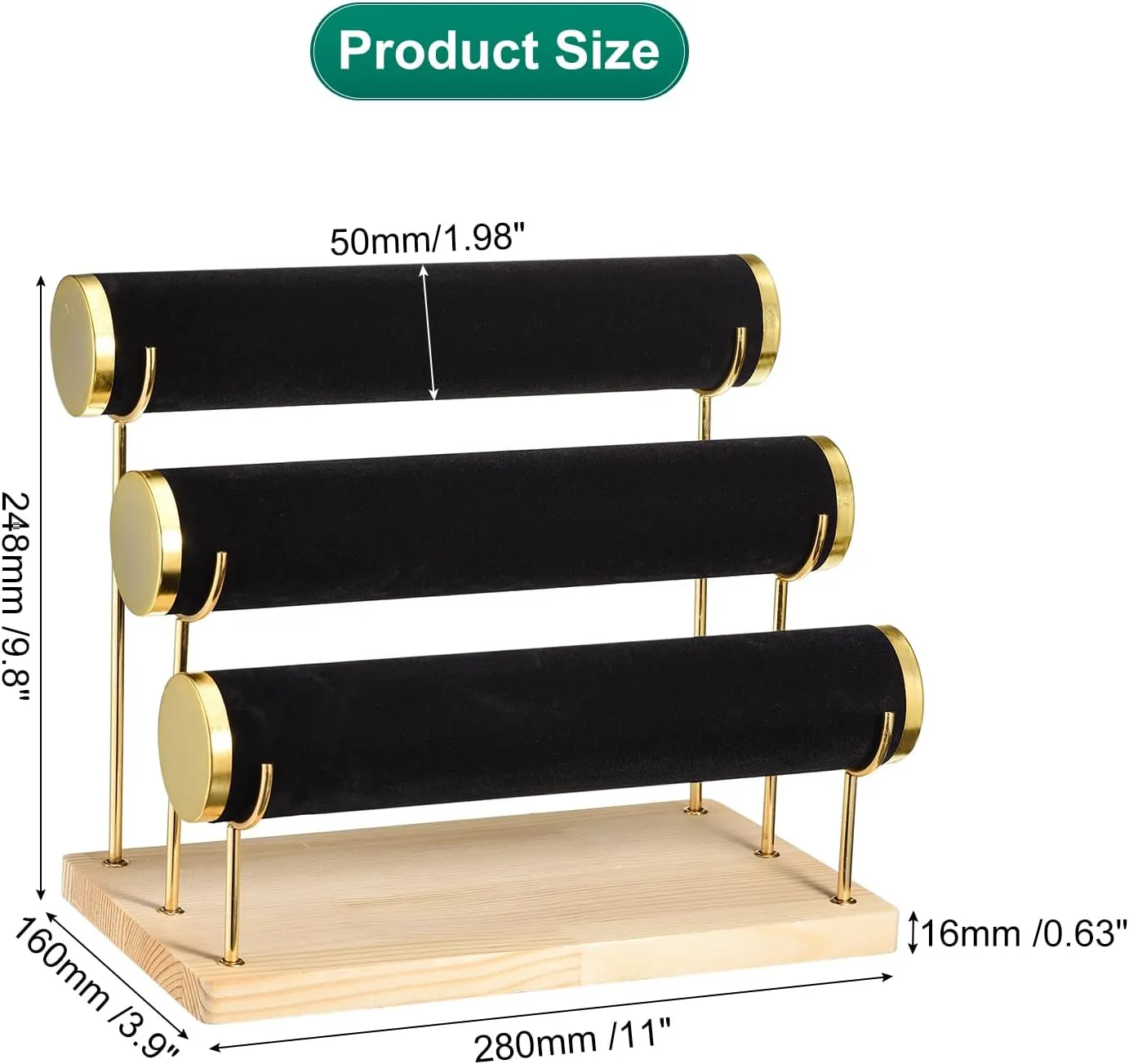 Elegant Gilt-edging Bracelet Display Stand - Velvet Watch Tower Black uxcell Detachable semester sierra serve Bracelet Holder Watch Stand, 3 Tier Wooden 