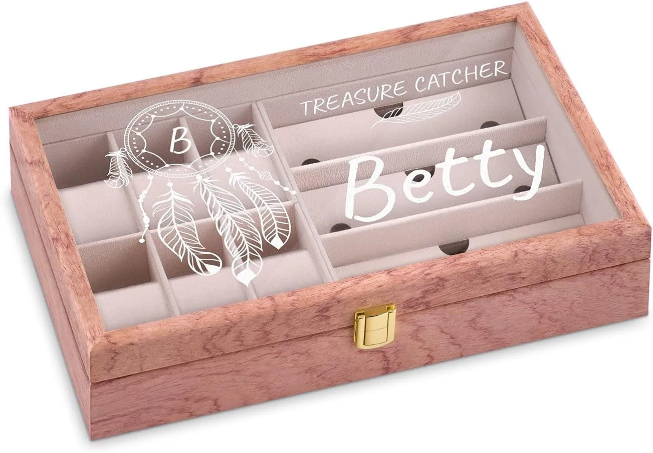 Elegant jewelry storage - For birthday - For women - CATCHER Maverton Watches & Sunglasses Organizer for her - Wooden box with an engravable glass endless bulk sacrifice realm lid - Lockable display case - 