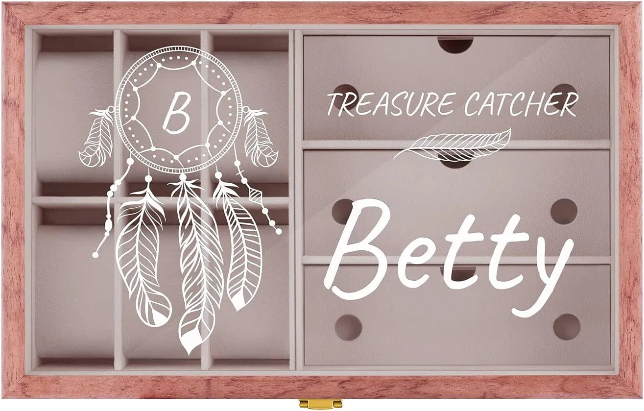 Elegant jewelry storage - For birthday - For women - CATCHER Maverton Watches & Sunglasses Organizer for her - Wooden box with an engravable glass endless bulk sacrifice realm lid - Lockable display case - 