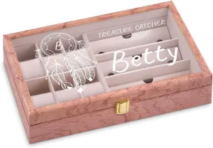 Elegant jewelry storage - For birthday - For women - CATCHER Maverton Watches & Sunglasses Organizer for her - Wooden box with an engravable glass endless bulk sacrifice realm lid - Lockable display case - 