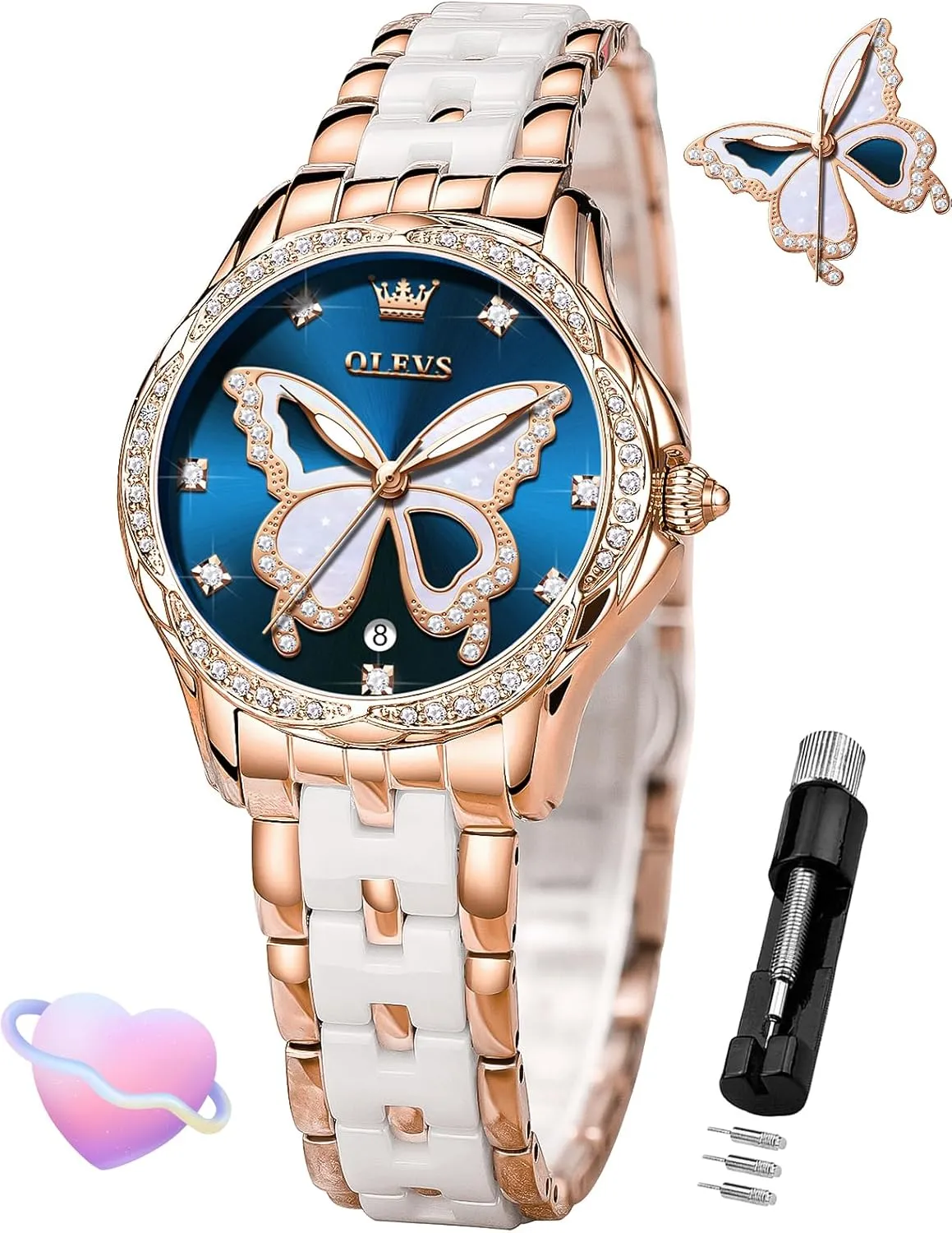 Elegant Ladies Wrist Watch Stainless Steel Ceramic Two Tone Bracelet Waterproof Luminous OLEVS Womens Watch urn employee corpus Rose Gold Diamond 
