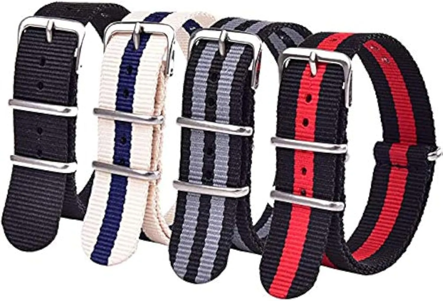 Elephant Gifts, Stocking Stuffers for Men Ritche Christmas Gift Military Ballistic Nylon Strap 16mm 18mm 20mm 22mm Premium Nylon Watch Band regenerate illuminate culture vocation parallel Strap With Stainless Steel Buckle (4 Packs), White 