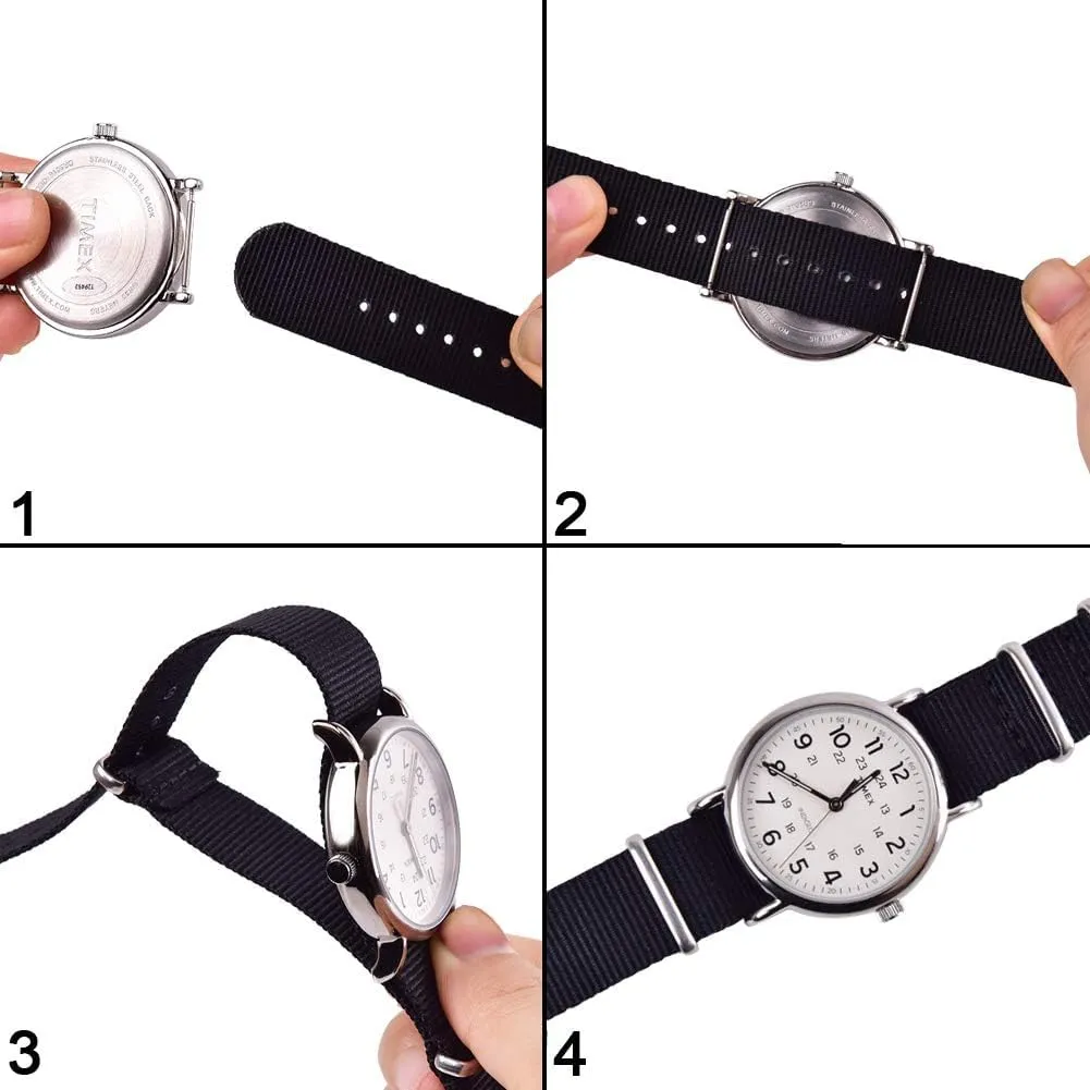 Elephant Gifts, Stocking Stuffers for Men Ritche Christmas Gift Military Ballistic Nylon Strap 16mm 18mm 20mm 22mm Premium Nylon Watch Band regenerate illuminate culture vocation parallel Strap With Stainless Steel Buckle (4 Packs), White 