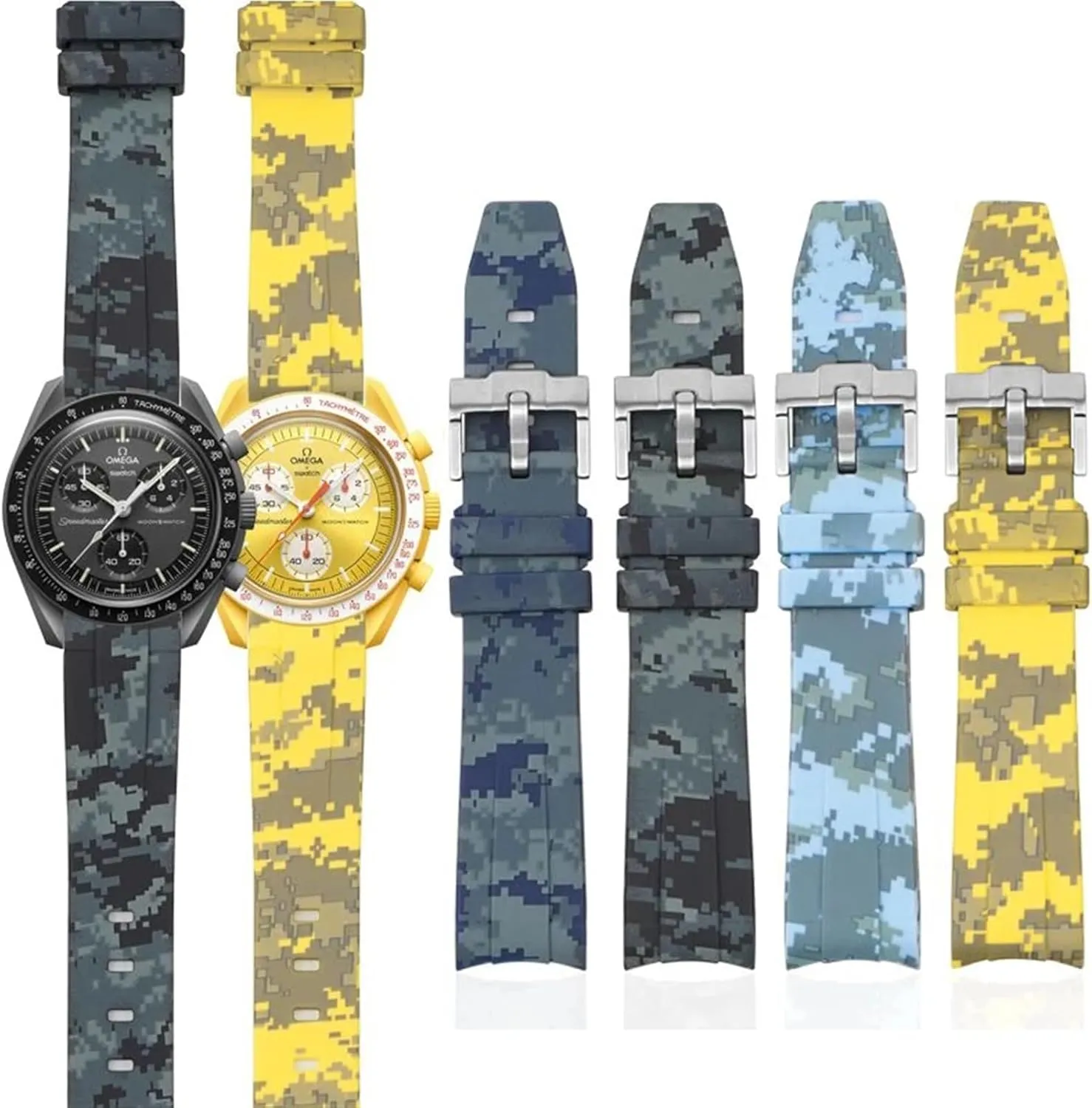 End Silicone Rubber Bracelet Men Women Sport Watch dress turtle Band Accessorie 20mm Camouflage Strap for Omega for Swatch MoonSwatch Curved 